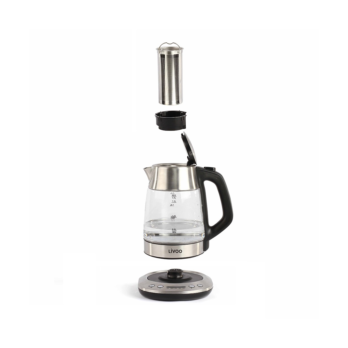 Bouilloire théière à température variable 1,7 L gris, LIVOO