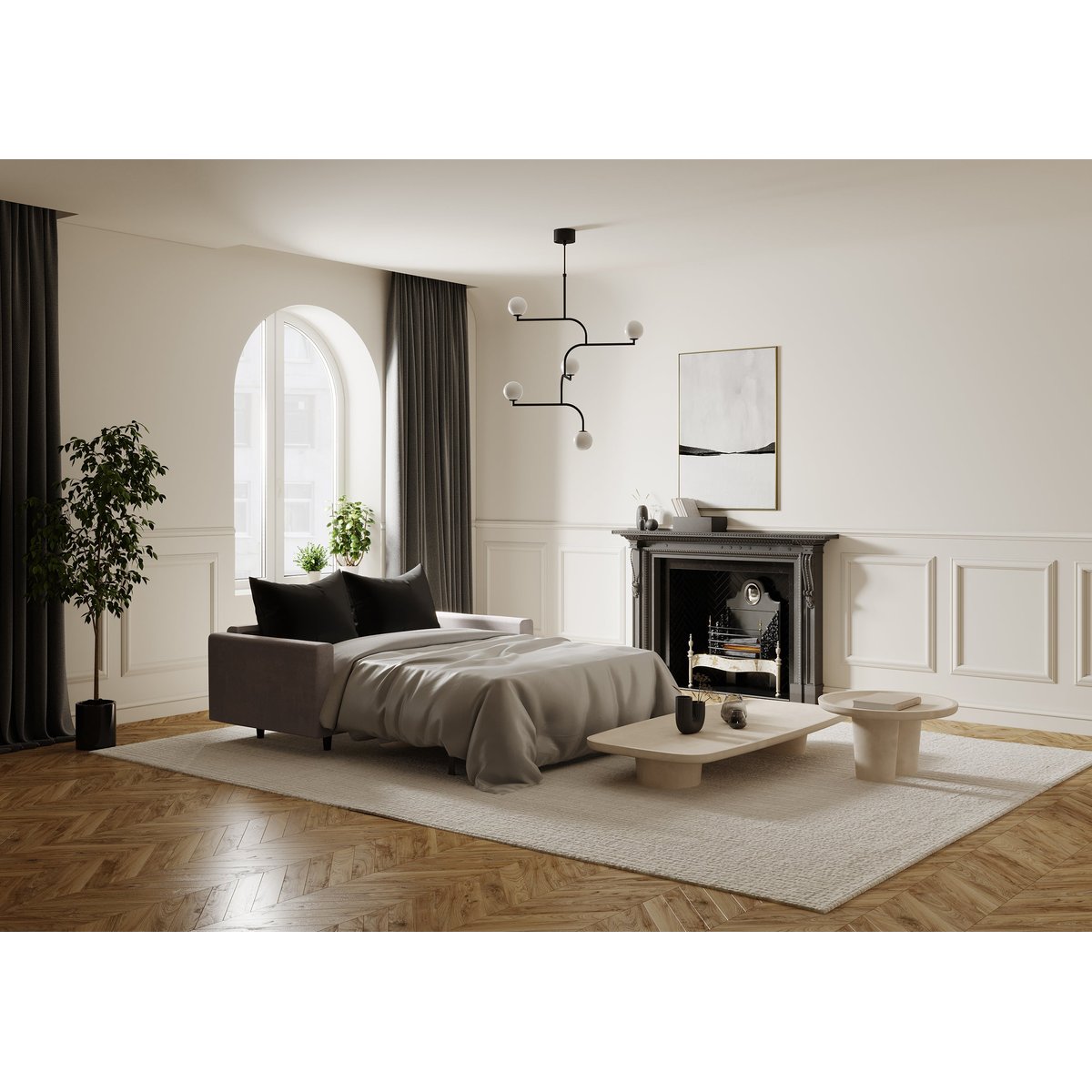 Canapé convertible express 3 places en velours Hailie Jade beige taupe, SIA HOME