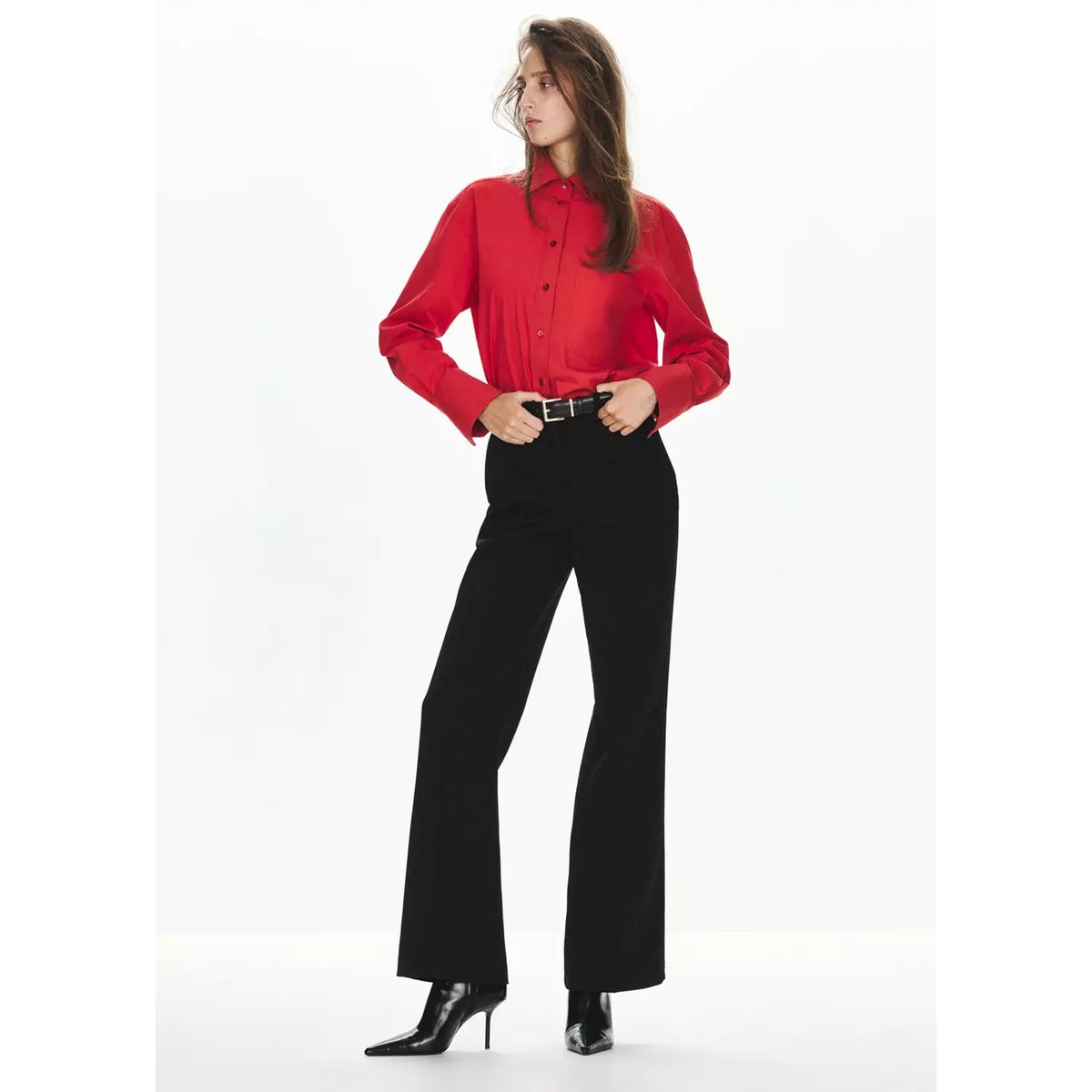 Pantalon droit taille basse noir, MANGO