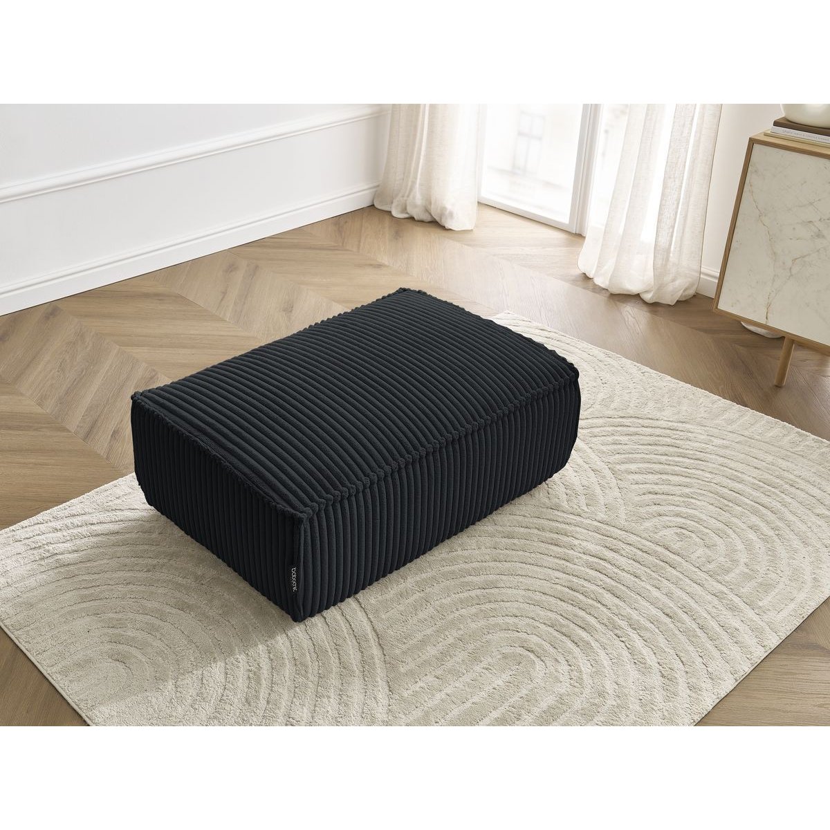 Pouf gros côtelé doux, CHELSEA noir, BOBOCHIC