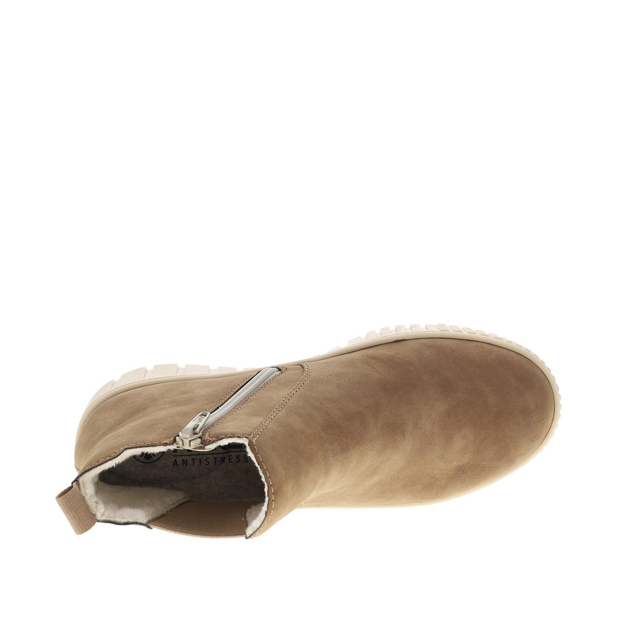 Boots brunes à talon compensé cranté pourvues d'un zip latéral brun, RIEKER