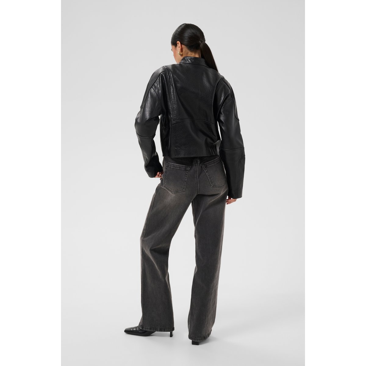 Veste en cuir noir black deep, KAFFE