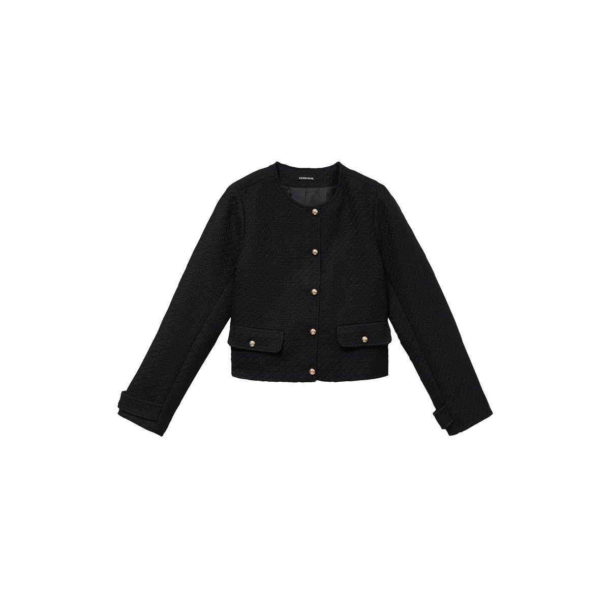 Veste tweed cintrée cropped col mao noir, CACHE CACHE