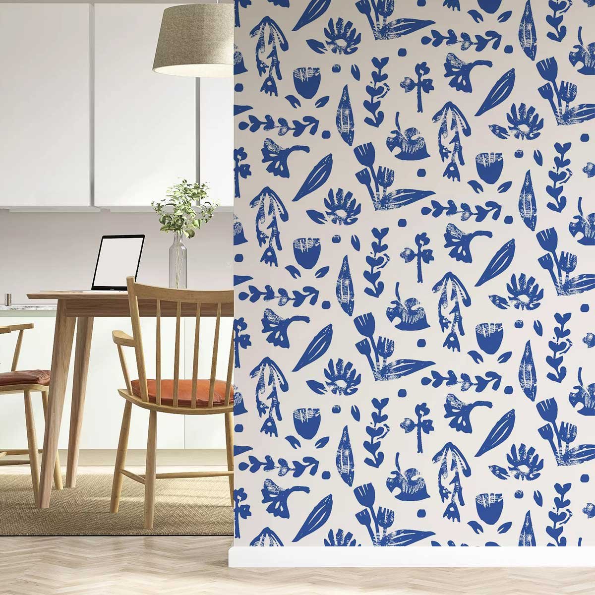 Papier peint fleur bleu intissé, HEXOA