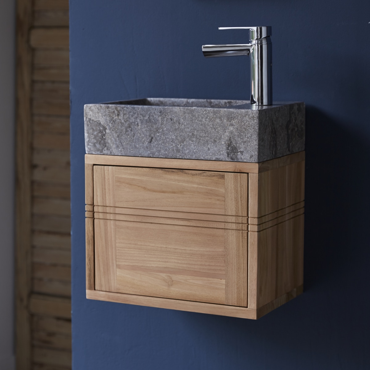 Meuble Salle De Bain en Teck massif, BASIC gris, TIKAMOON