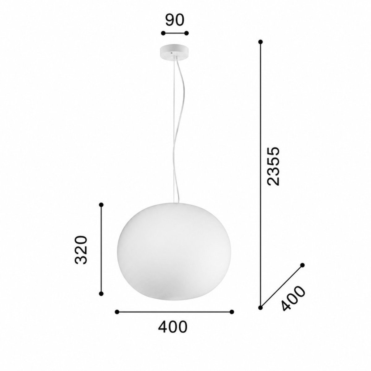 Suspension de cuisine boule en verre soufflé D40 Coton blanc, MILLUMINE