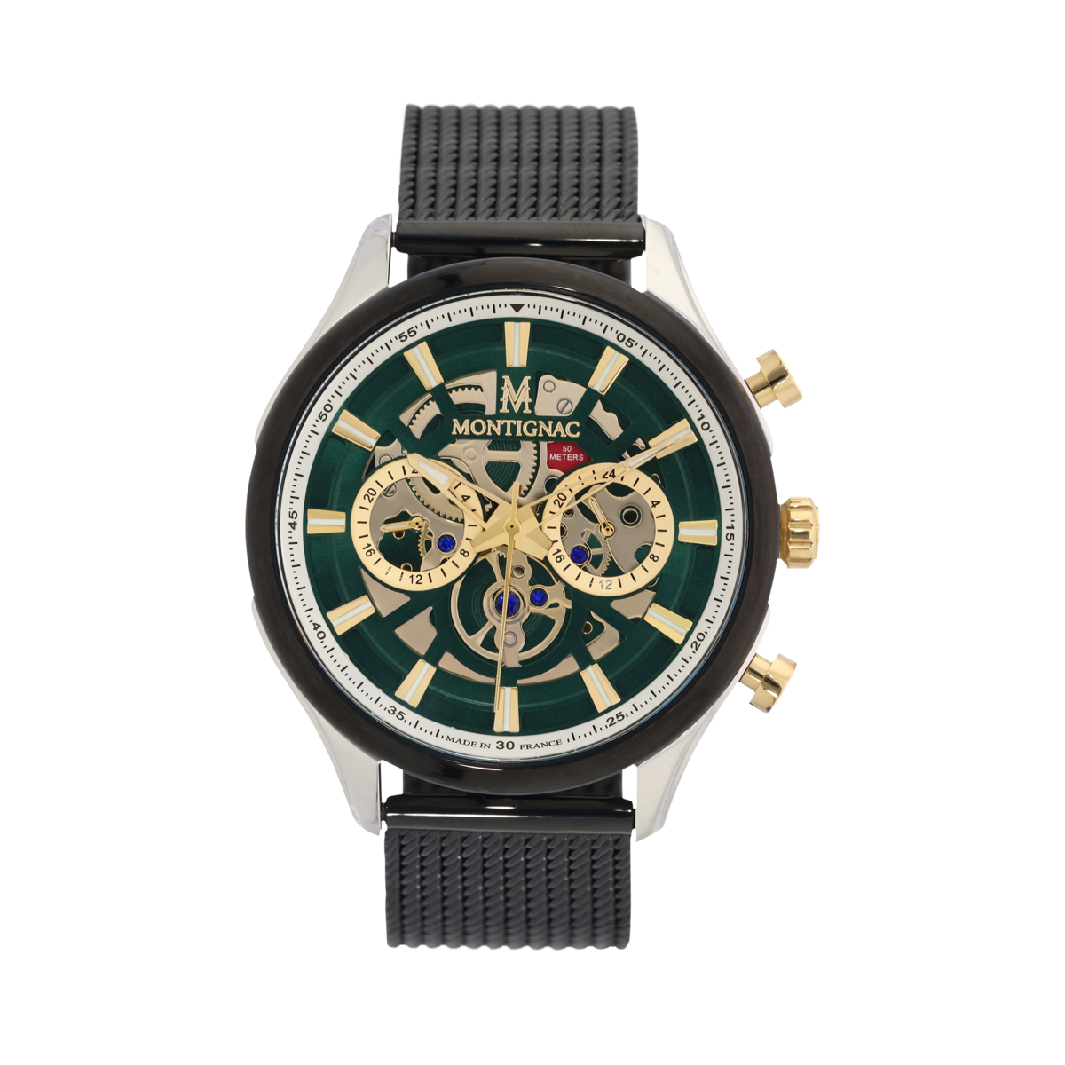 Montre Analogique  ROUND argenté vert noir, MONTIGNAC