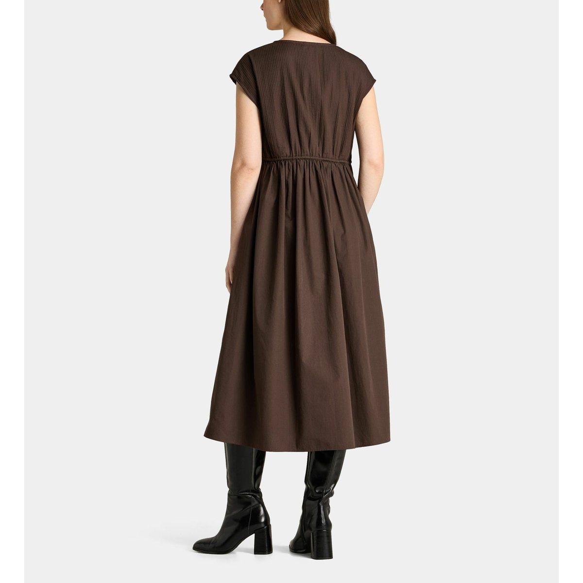 Robe déesse évasée mi-longue en coton marron chocolat, GALERIES LAFAYETTE