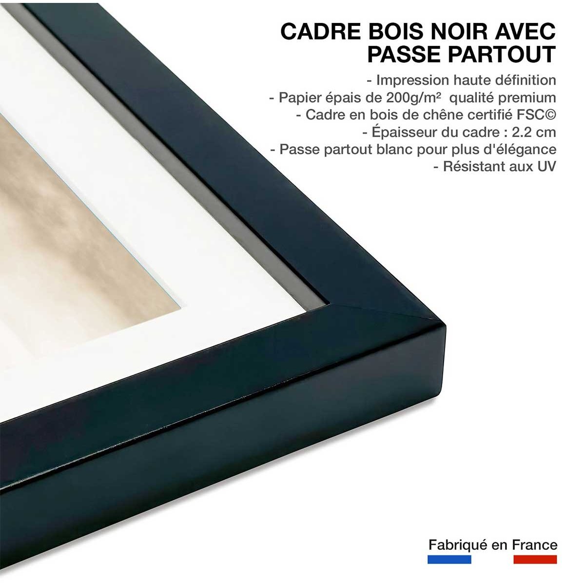 Affiche paysage terre du vent affiche + cadre en bois - noir, HEXOA