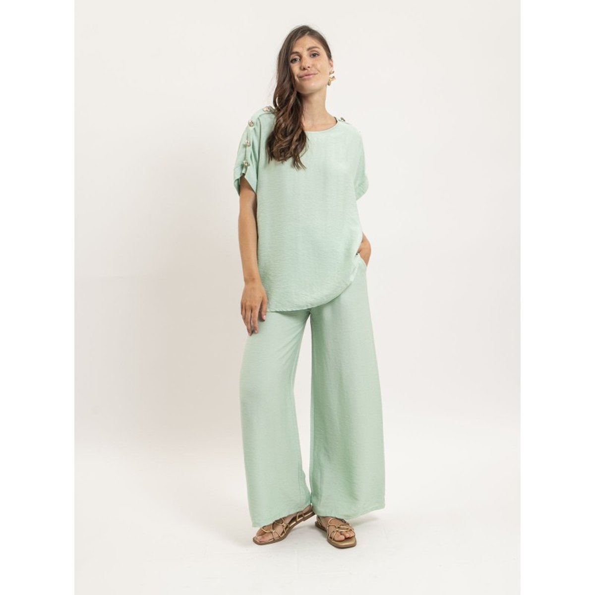 Ensemble Top Et Pantalon Etalia vert amande, DONA LISA