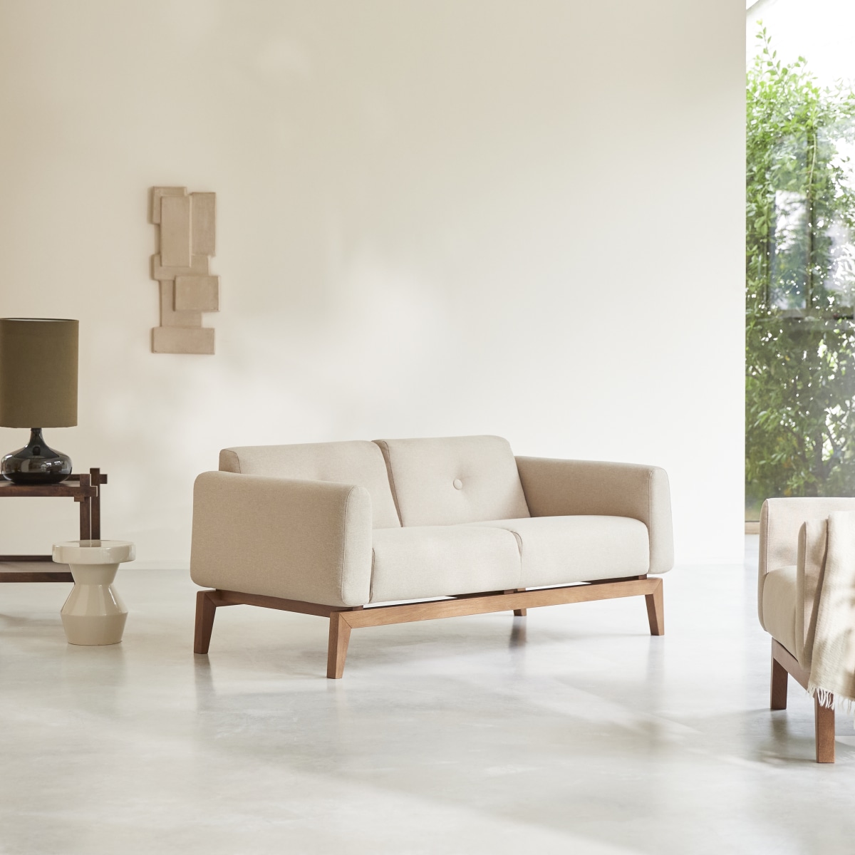 Canapé droit en Tissu massif, BJORN beige, TIKAMOON