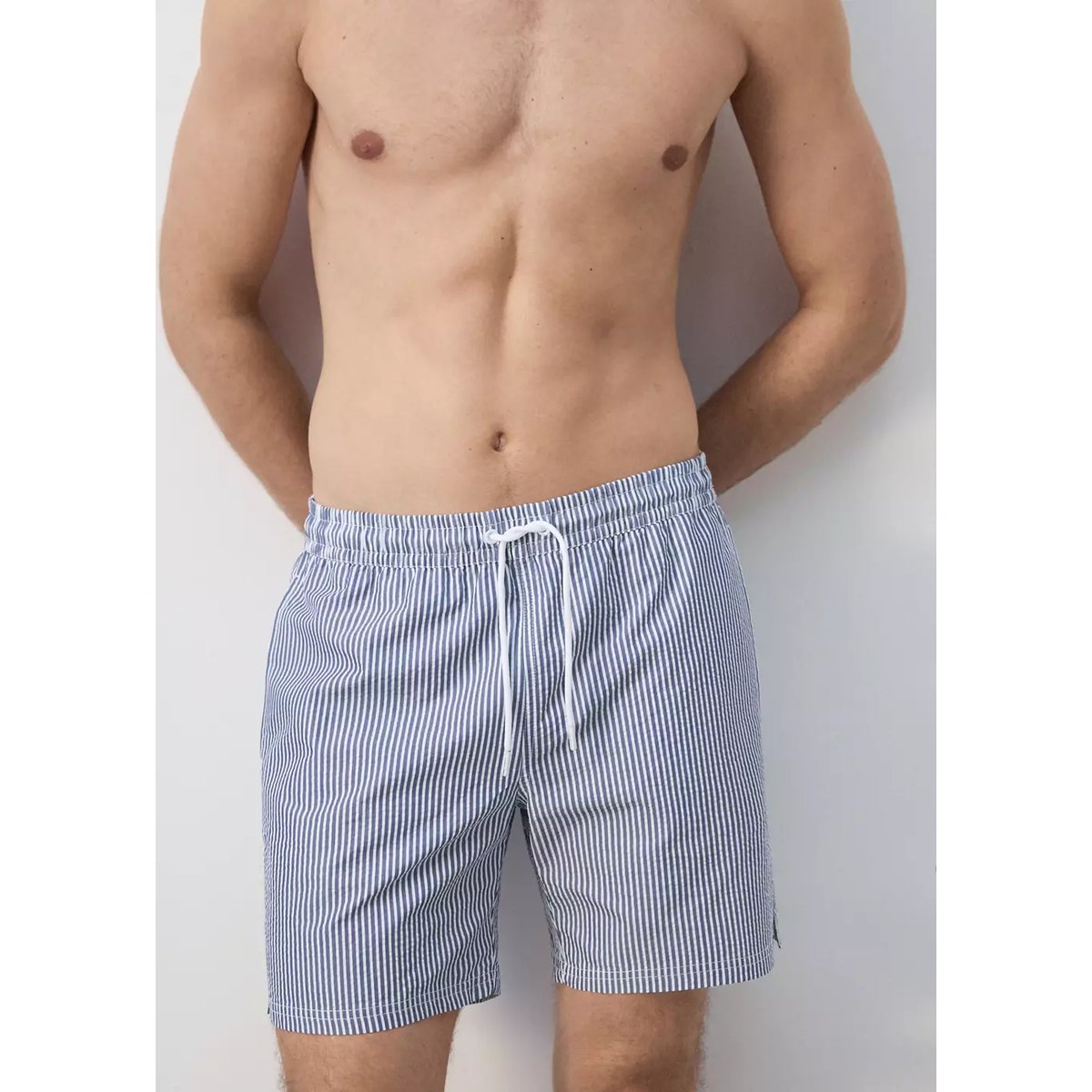 Maillot de bain effet seersucker bleu marine foncé, MANGO MAN