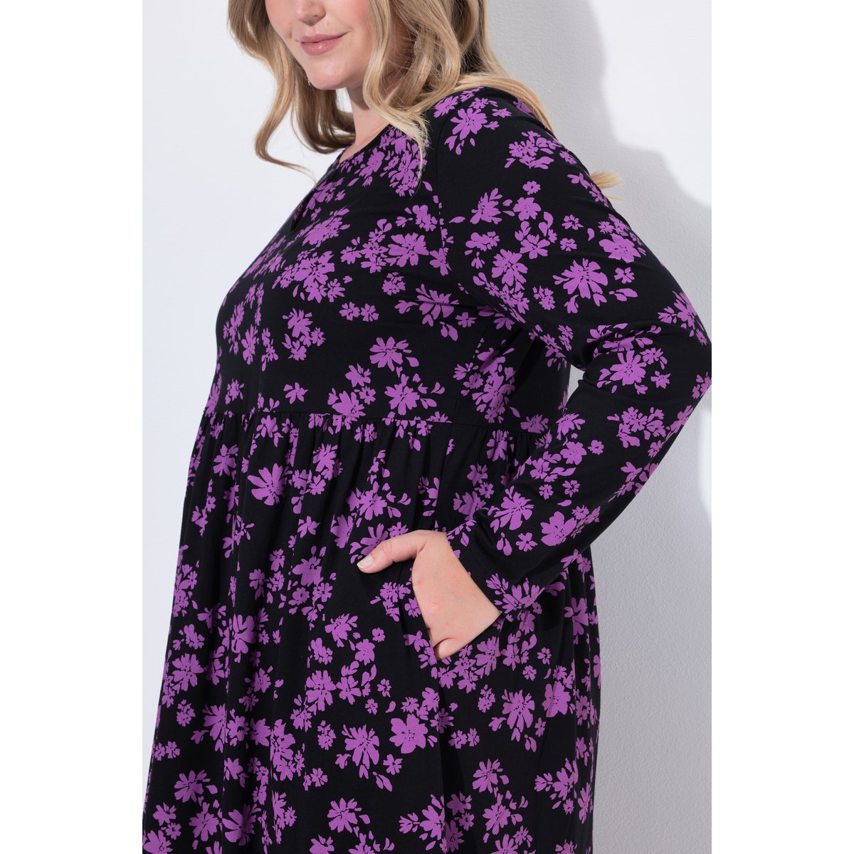 Robe maxi à fleurs, poches violet, ULLA POPKEN