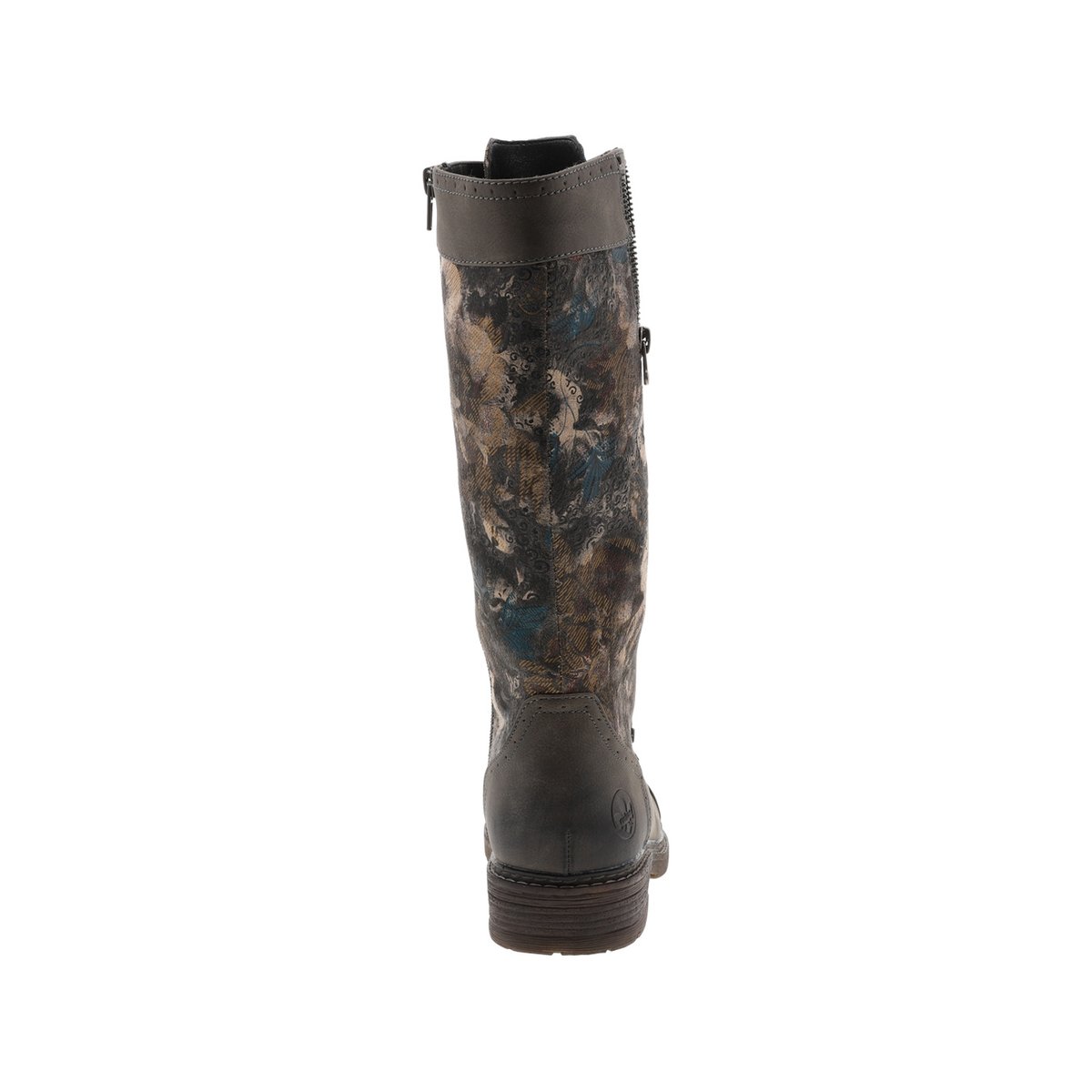 Bottes grises à talon décroché bas avec un zip et des lacets ronds grises, RIEKER