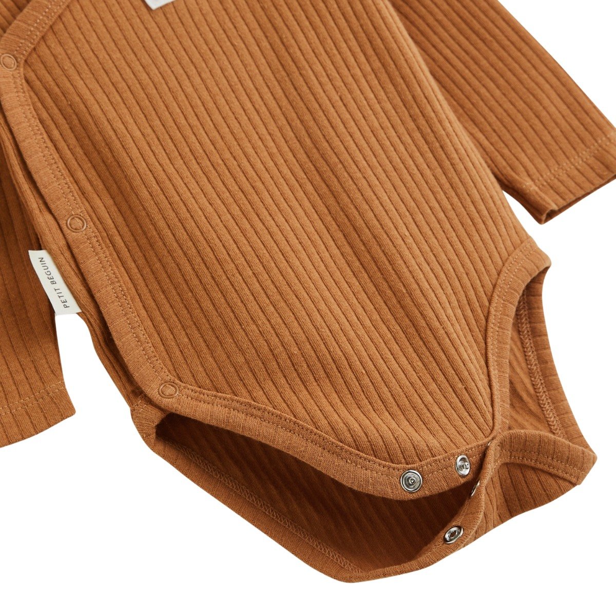 Lot de 3 bodies bébé manches longues ouverture croisée Caramel marron, PETIT BEGUIN