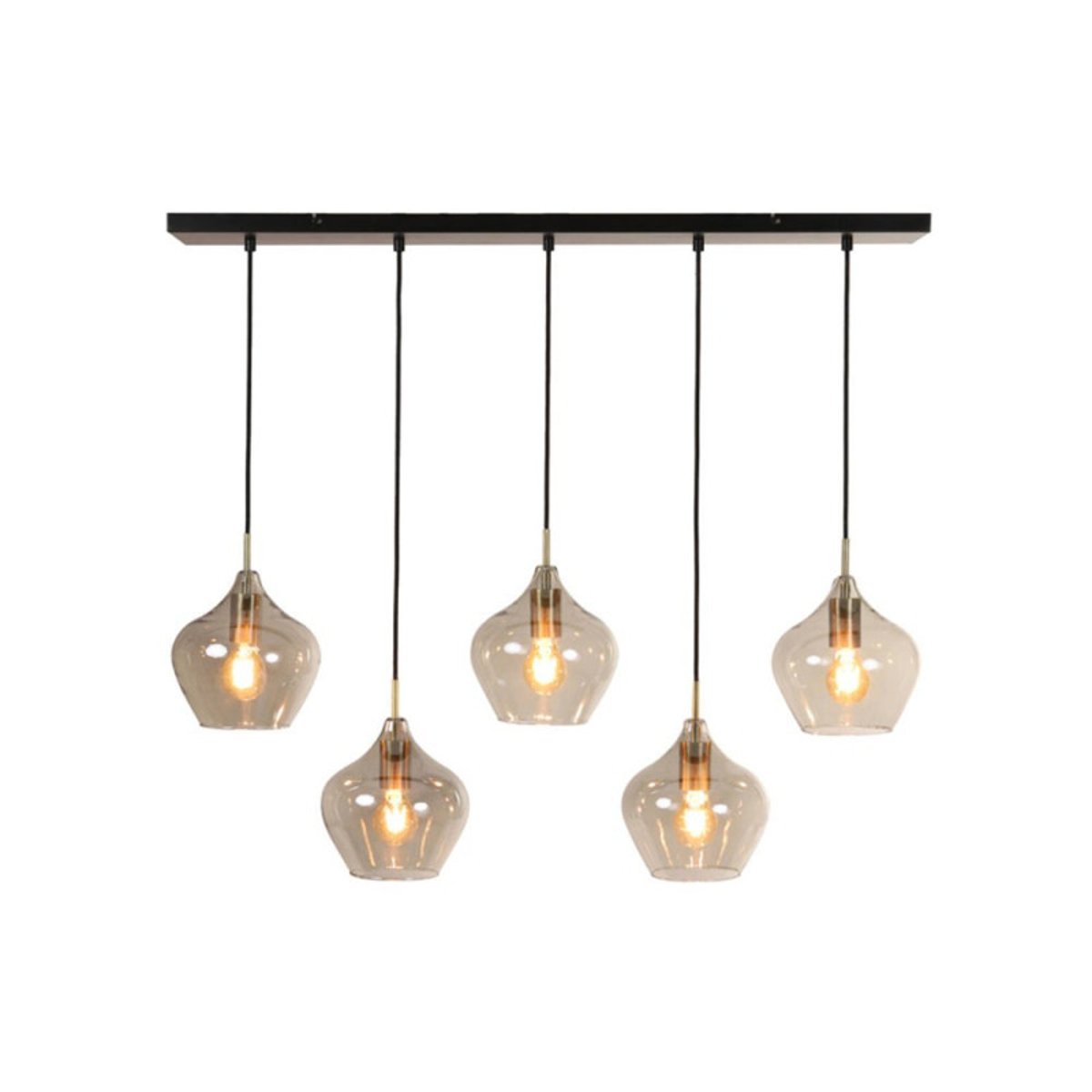 Suspension 5 Lampes Karel Doré Et Verre Fumé bronze, MILLUMINE