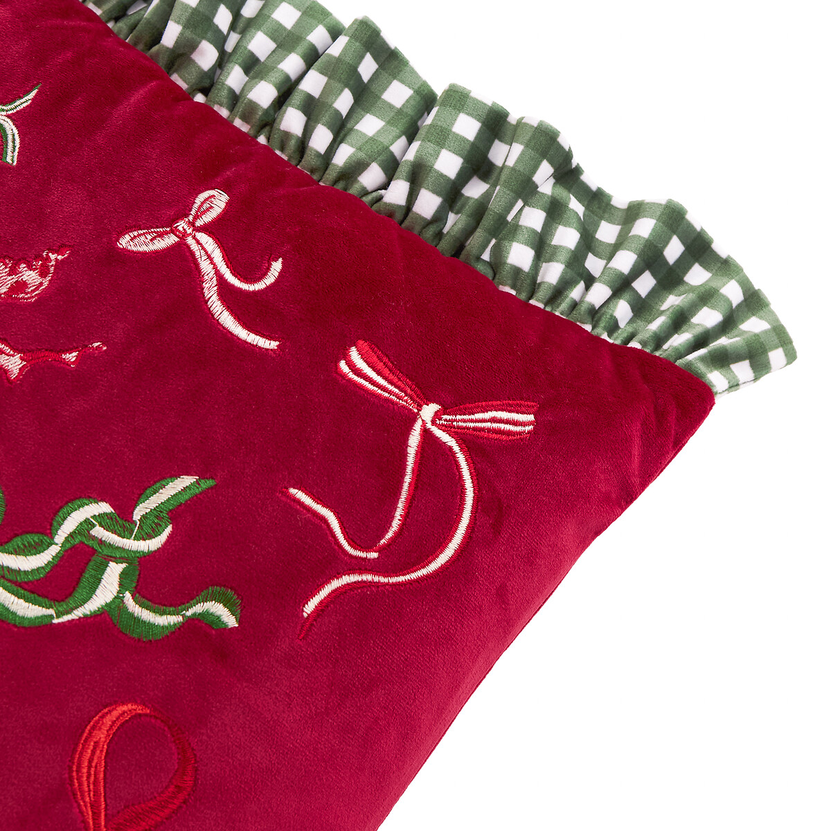 Ditsy Bows Ruffle Trim Cushion red/green, FURN.