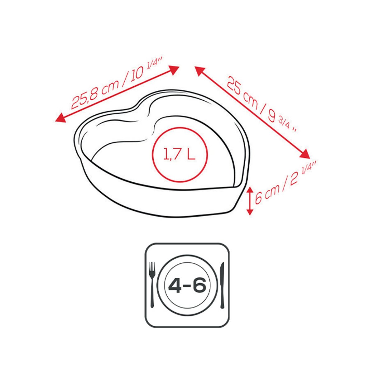 Plat four céramique coeur rouge 26 cm FOR YOU rouge, PEUGEOT