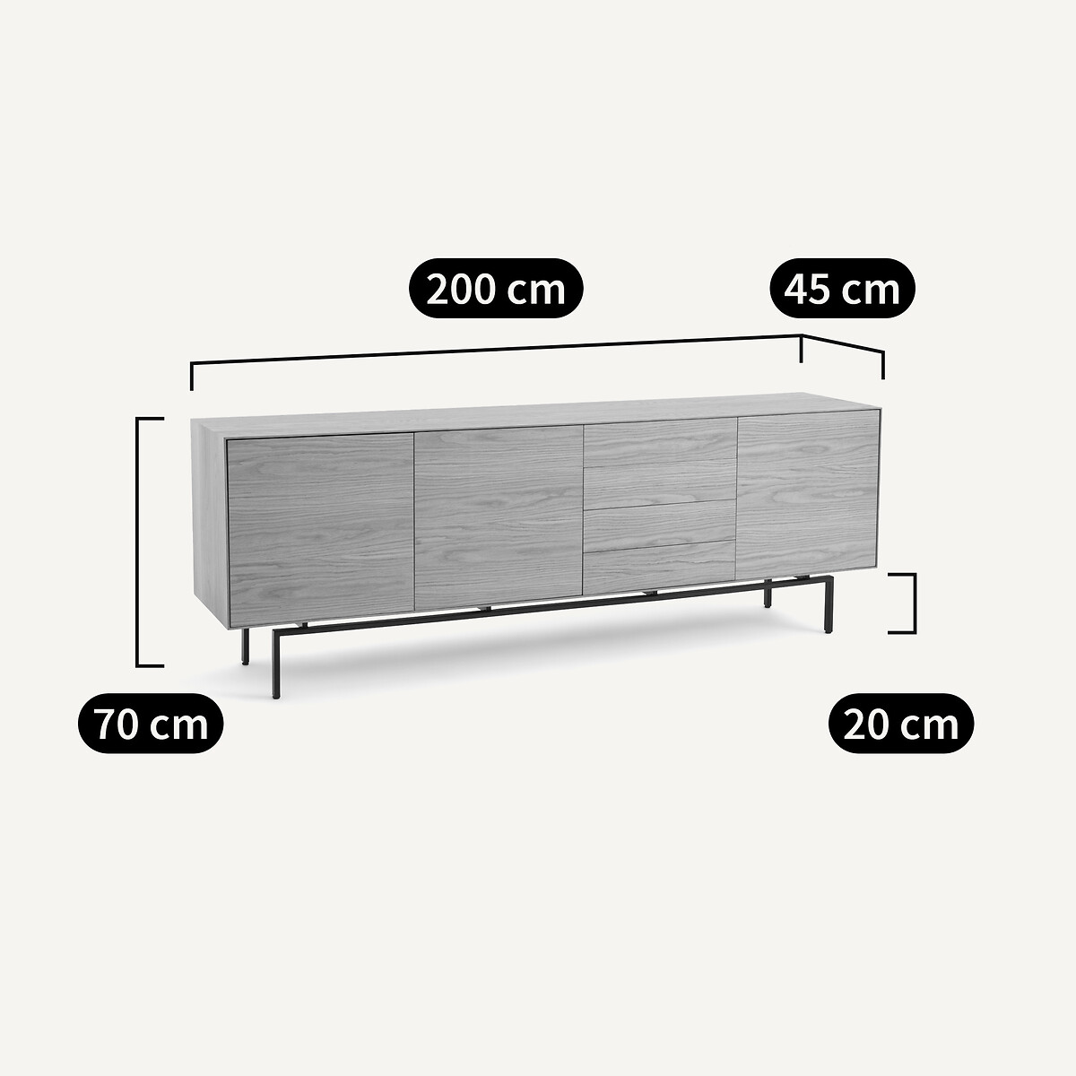 Credenza bassa in rovere impiallacciato, Oreko quercia naturale, AM.PM