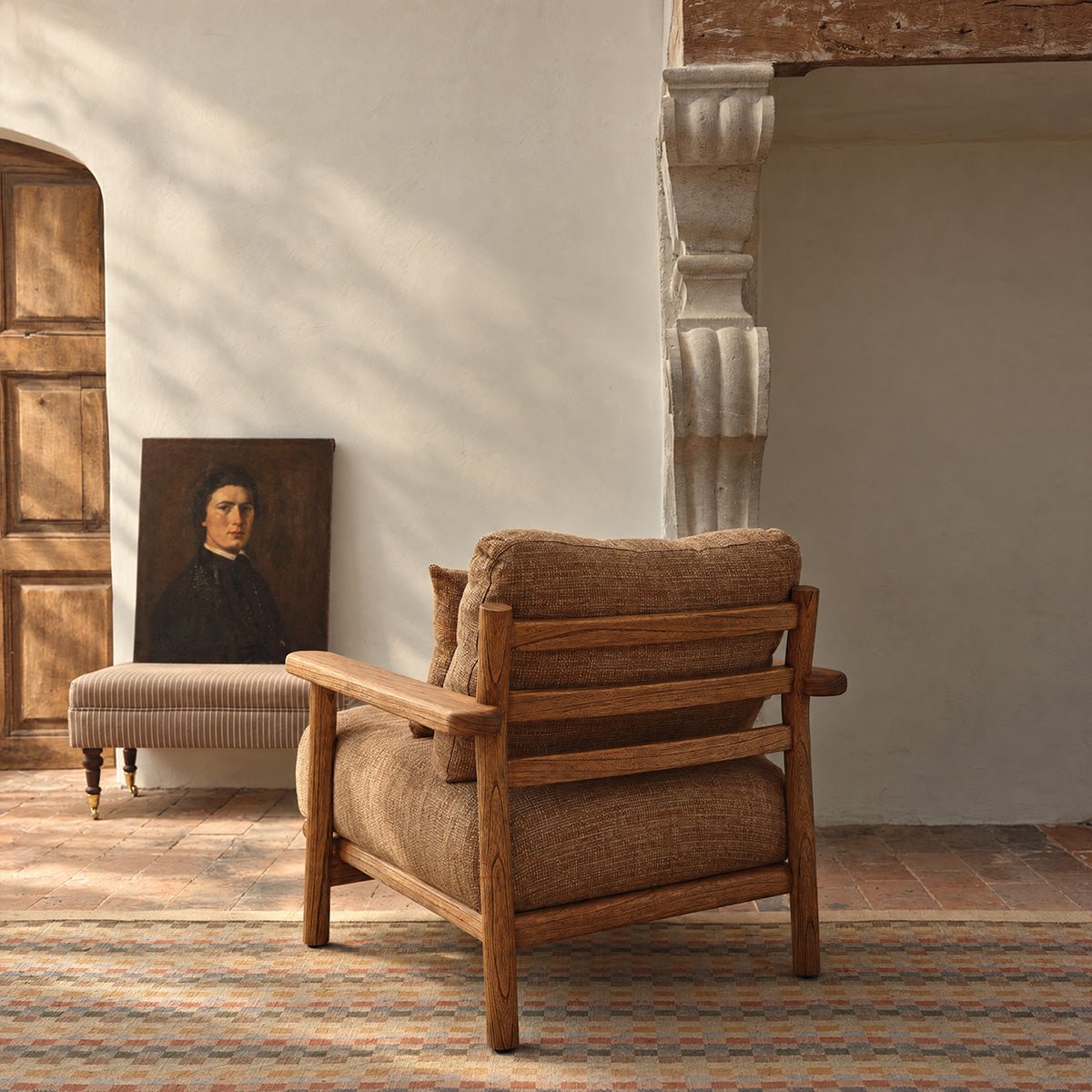 Fauteuil en mindi massif et tissu texturé ELIAS cappuccino, BERAH GETAH
