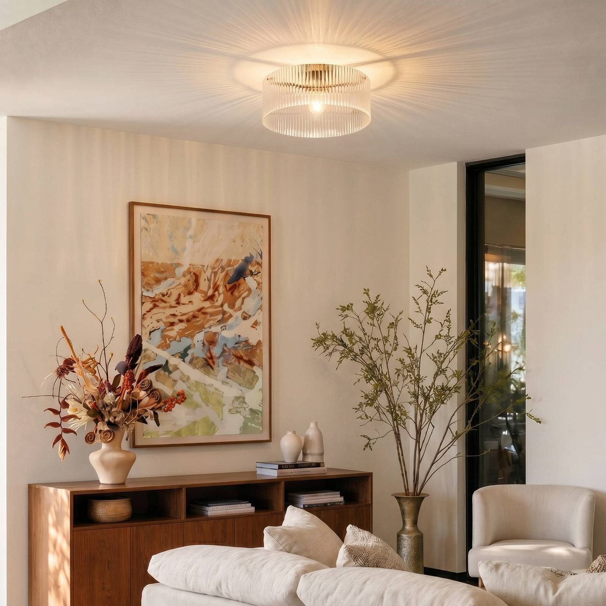 Plafonnier en verre moderne, Meritt transparent, laiton, LUCANDE