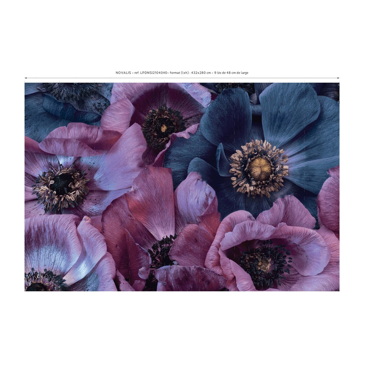 Papier peint panoramique Novalis - motif floral bleu, 432 x 280 cm bleu, LE PAPIERS DE NINON