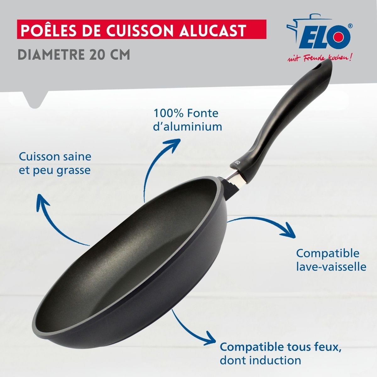 Poêle à frire 20 cm sans PFAS ALUCAST noir, ELO