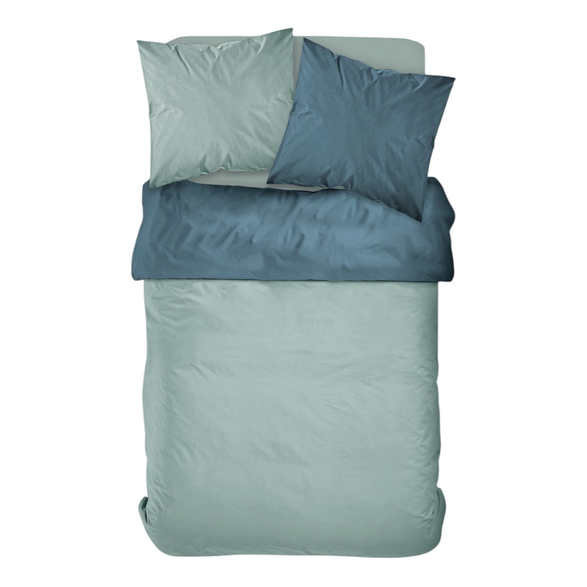 Parure de lit 2 personnes bicolore coton PRESTIGE bleu, TODAY