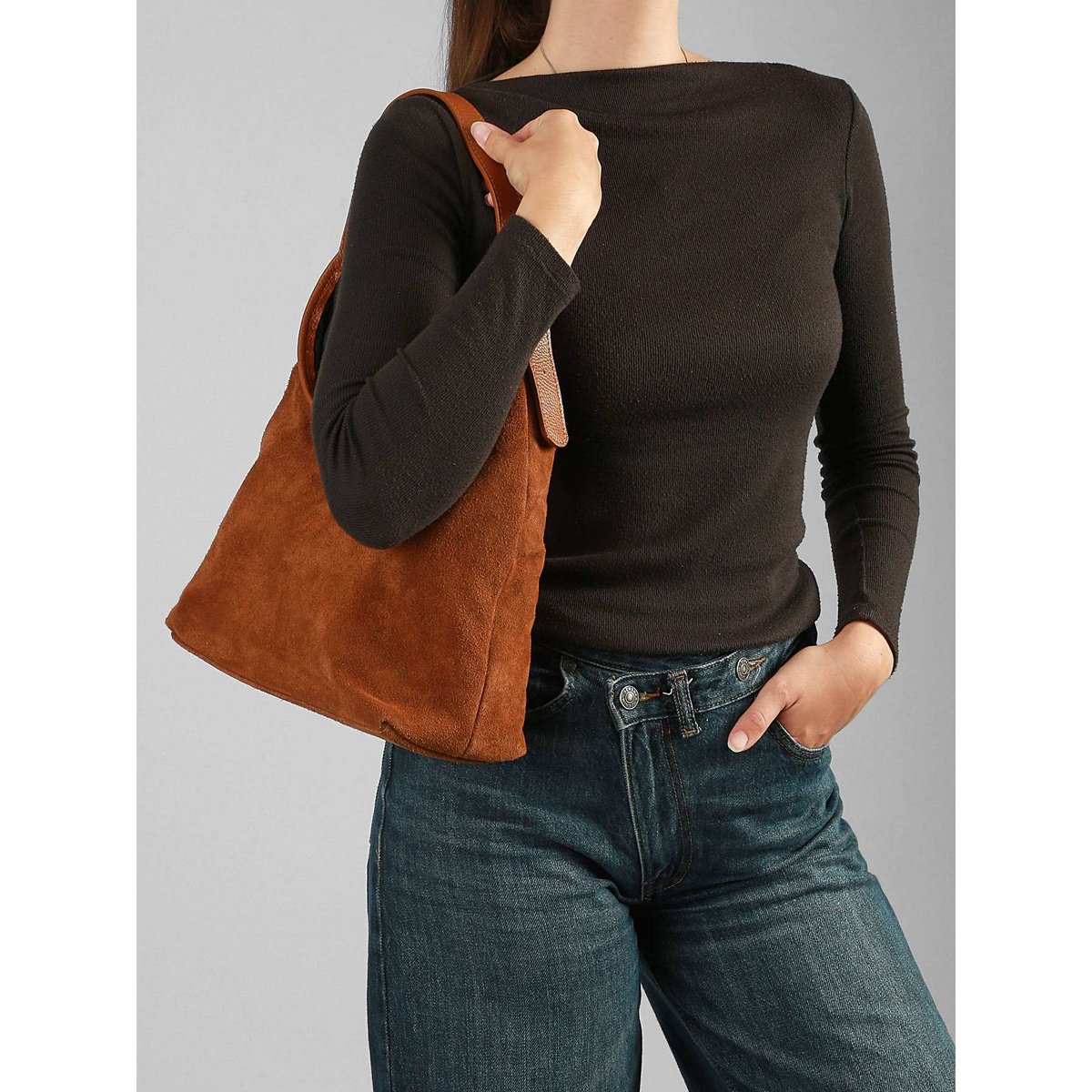 sac porté épaule Velvet caviar cuir cuoio scuro, MILANO
