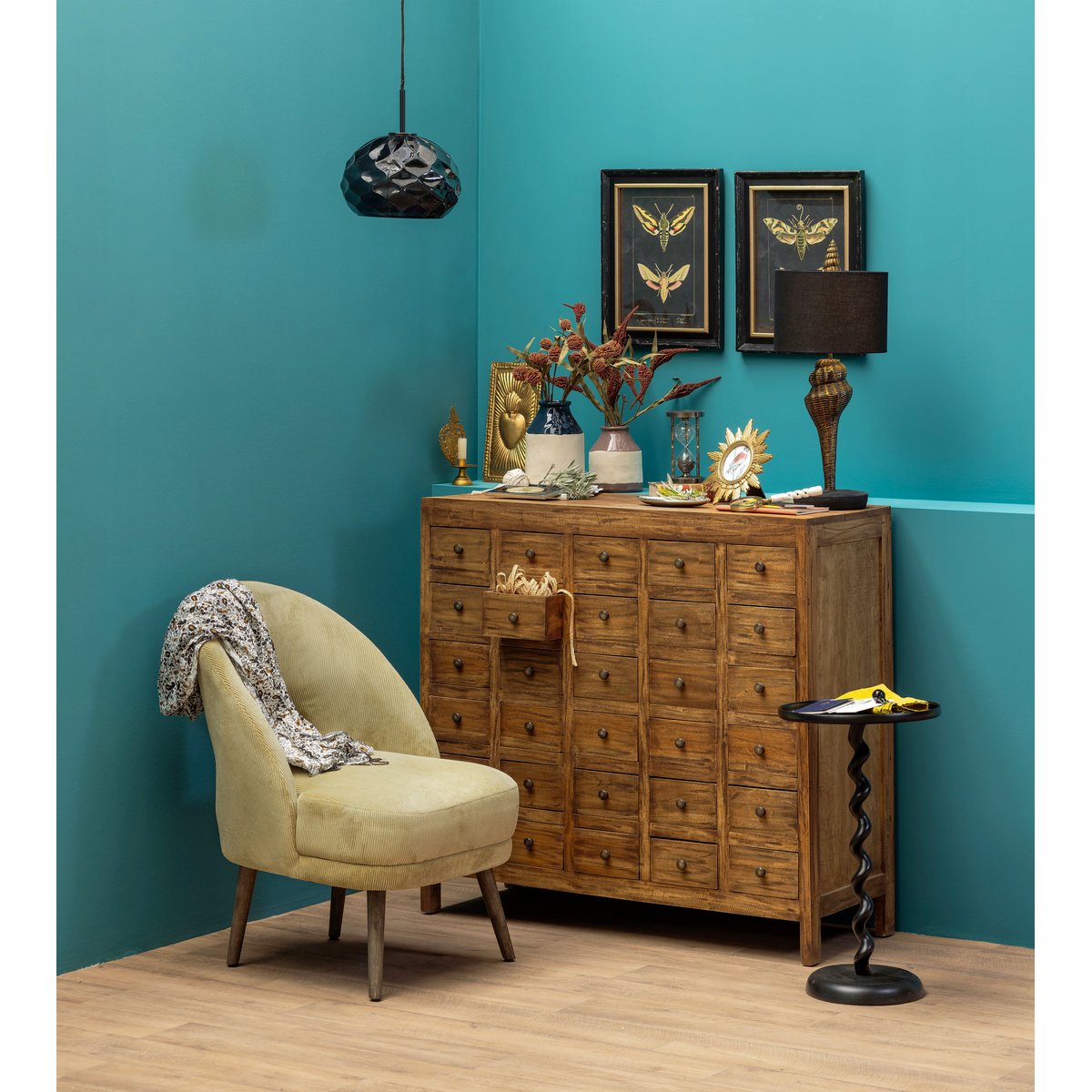 Commode avec 30 tiroirs en acajou MERCERIE bois clair, CHEHOMA