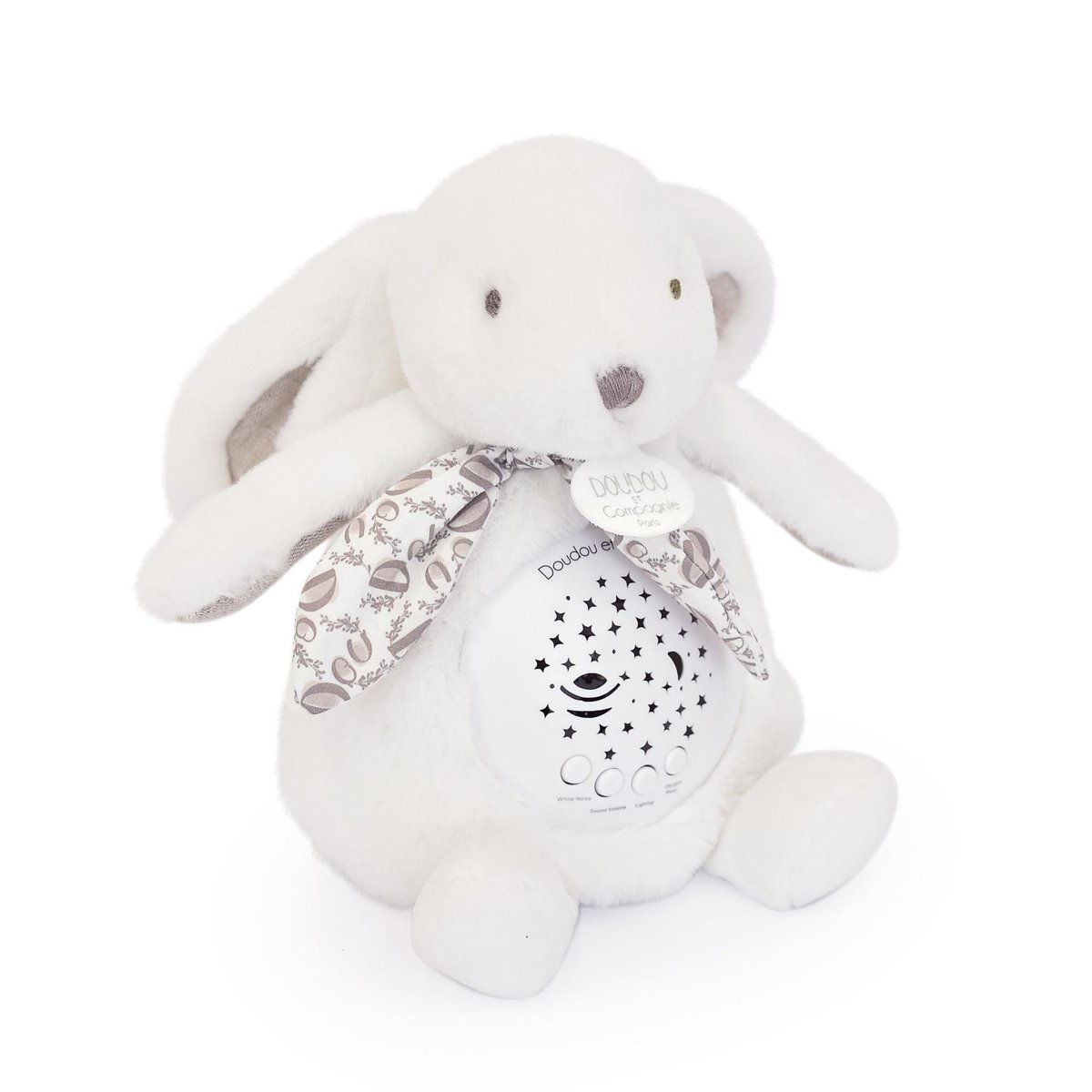 Veilleuse musicale lapin avec projection blanc, DOUDOU ET COMPAGNIE