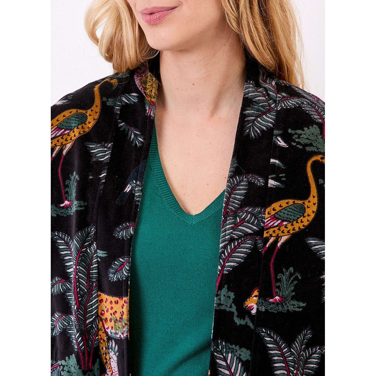 Veste Kimono velours imprimé indien DHARMA noir doré, LA FIANCÉE