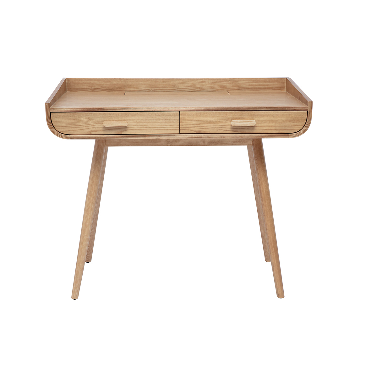 Bureau scandinave bois foncé avec rangements 2 tiroirs L100 cm HALLEN frêne, MILIBOO