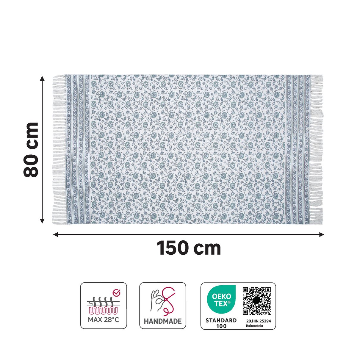 Tapis en coton tissé plat, PURECOT bleu, INSPIRE