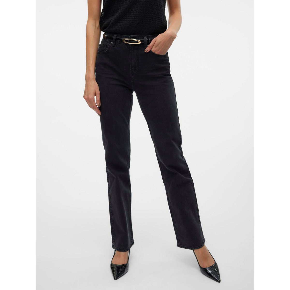 Jean Coupe Droite black denim 1, VERO MODA