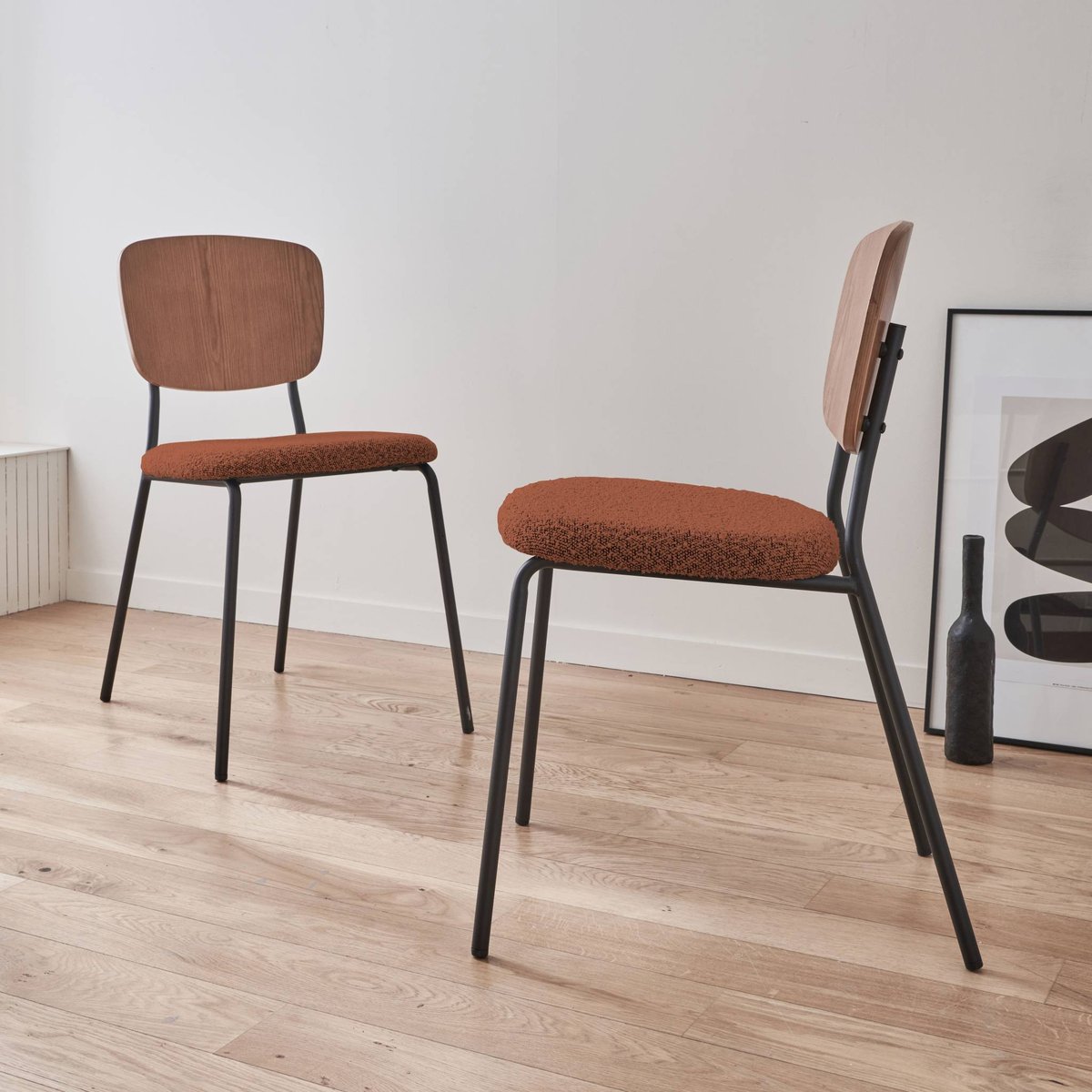 Chaise bouclette texturée (lot de 2) EMY terracotta, SWEEEK