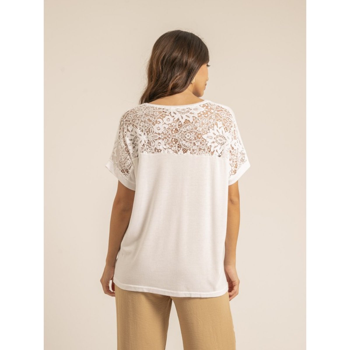 T-shirt Dentelle Ferassia blanc, DONA LISA