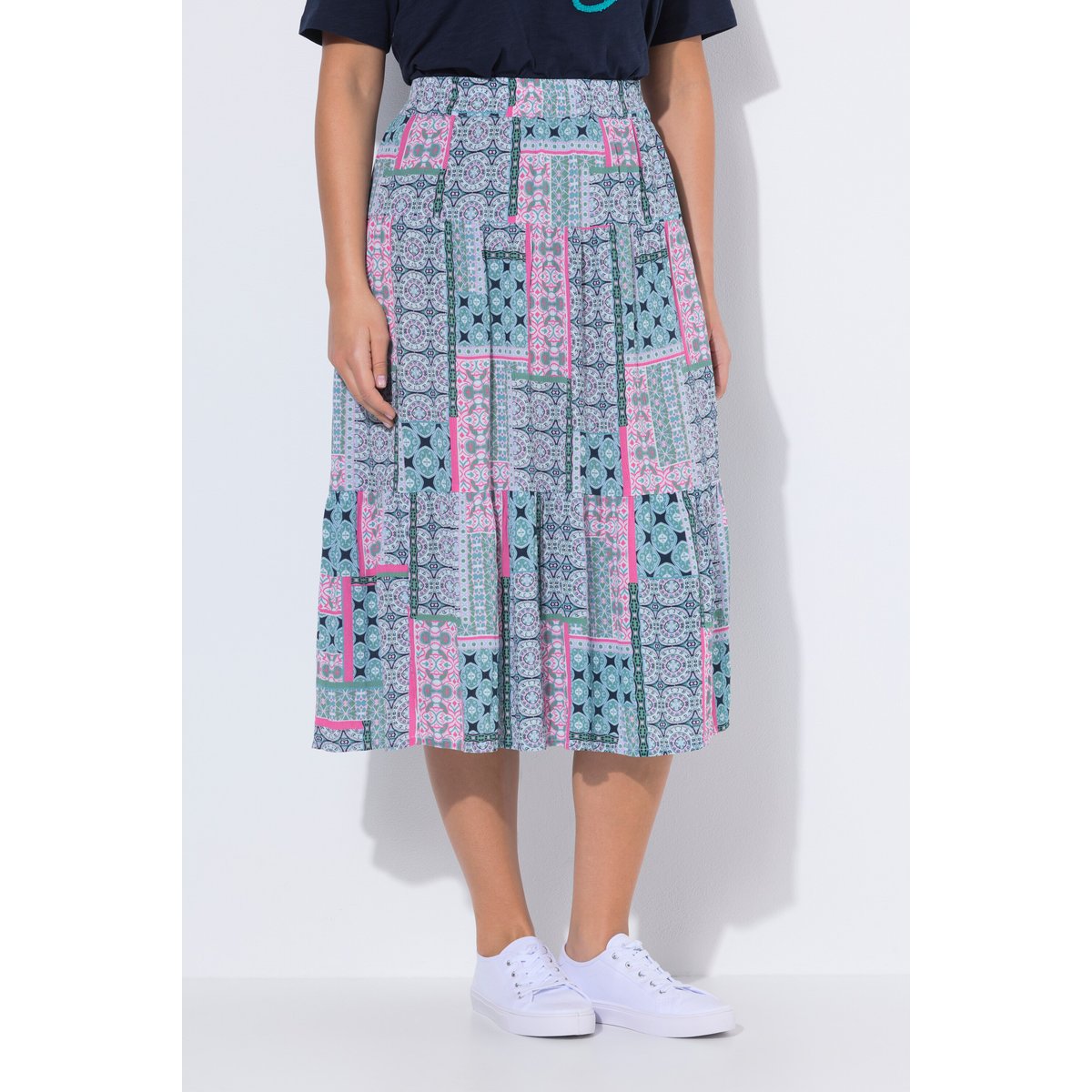 Jupe midi taille élastique et coupe évasée rose vif, ULLA POPKEN