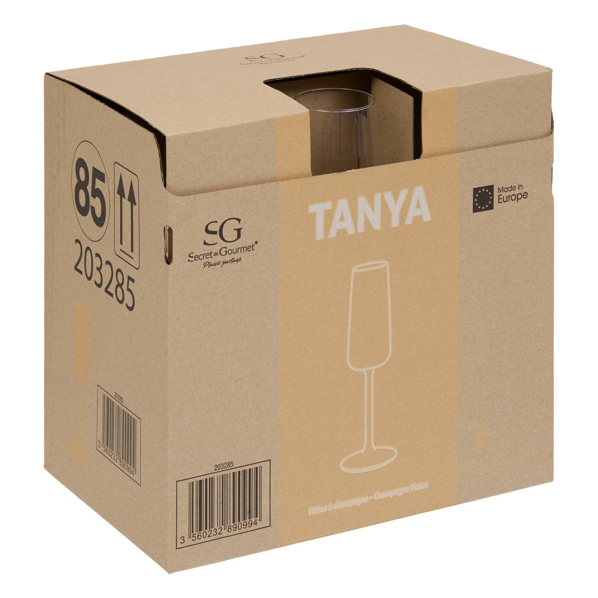 Lot de 6 flûtes à champagne en verre 22 cl TANYA transparent, SECRET DE GOURMET