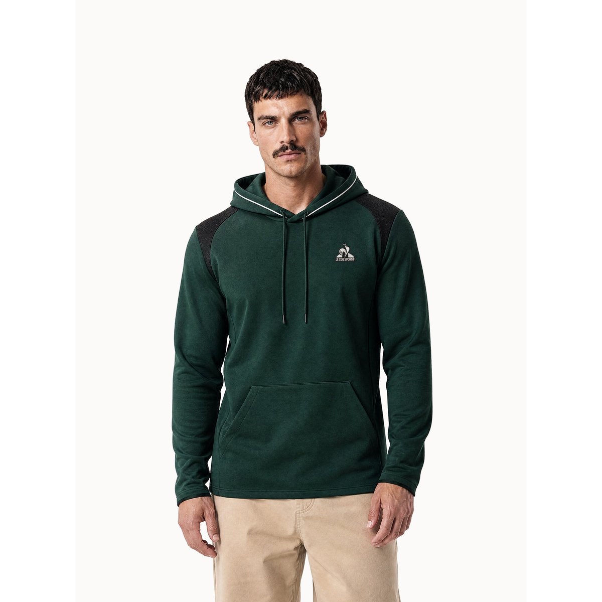 Sweat à capuche Coq d'Argent en jersey double effet piqué Coq d'argent green, LE COQ SPORTIF