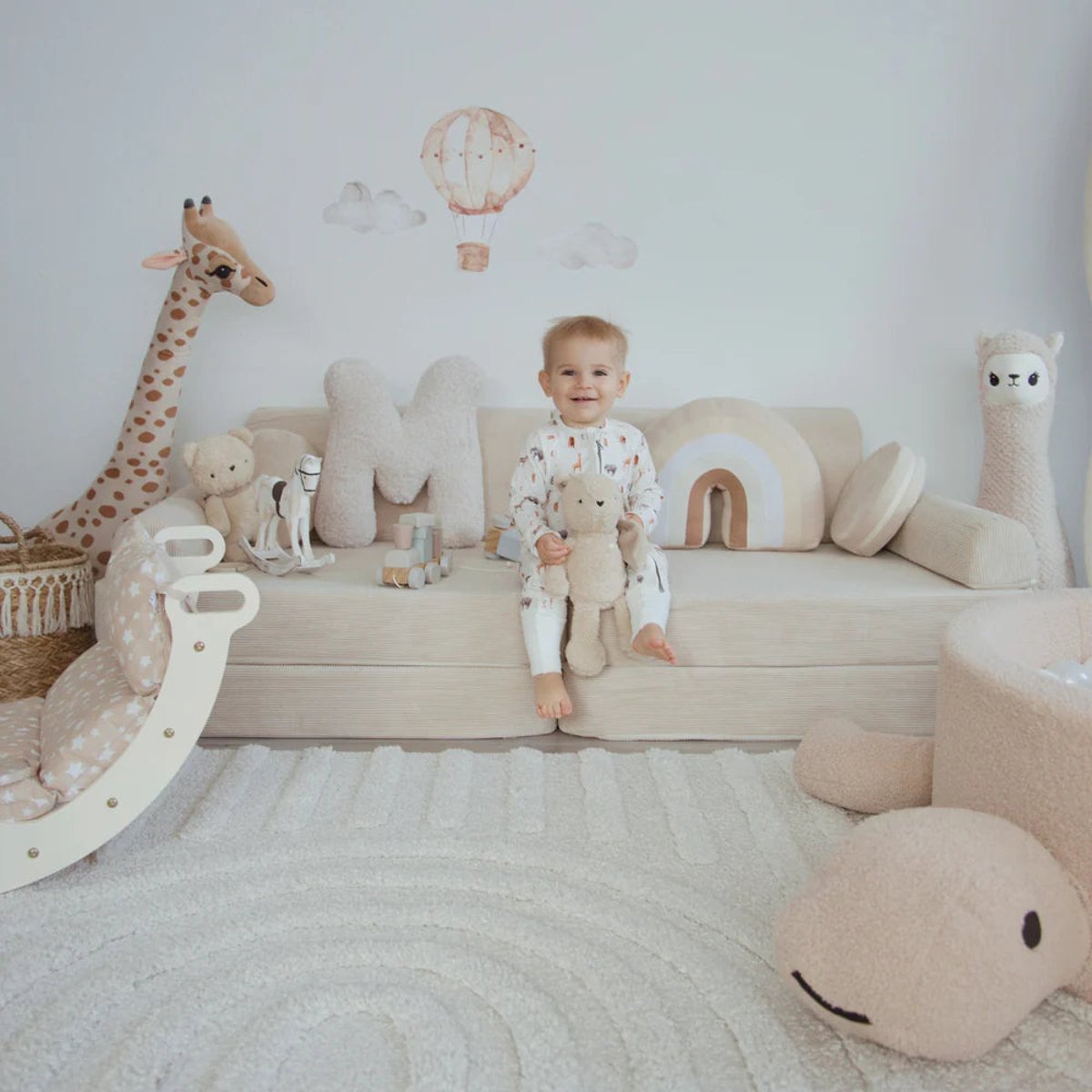 Canapé modulable velours SLIMCORDE rose, MEOW BABY