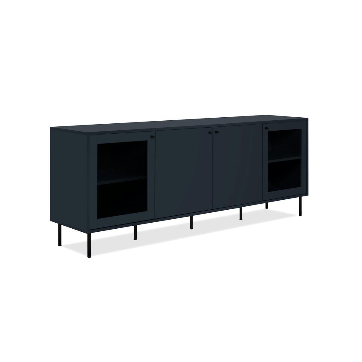 Buffet bas vitrine bleu sombre 4 portes RAVEN bleu, PIER IMPORT
