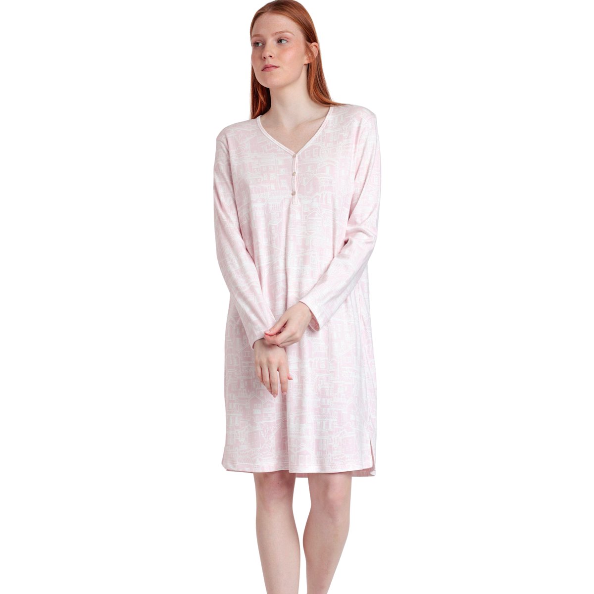 Chemise de nuit manches longues La Vie Est Belle rose, ADMAS