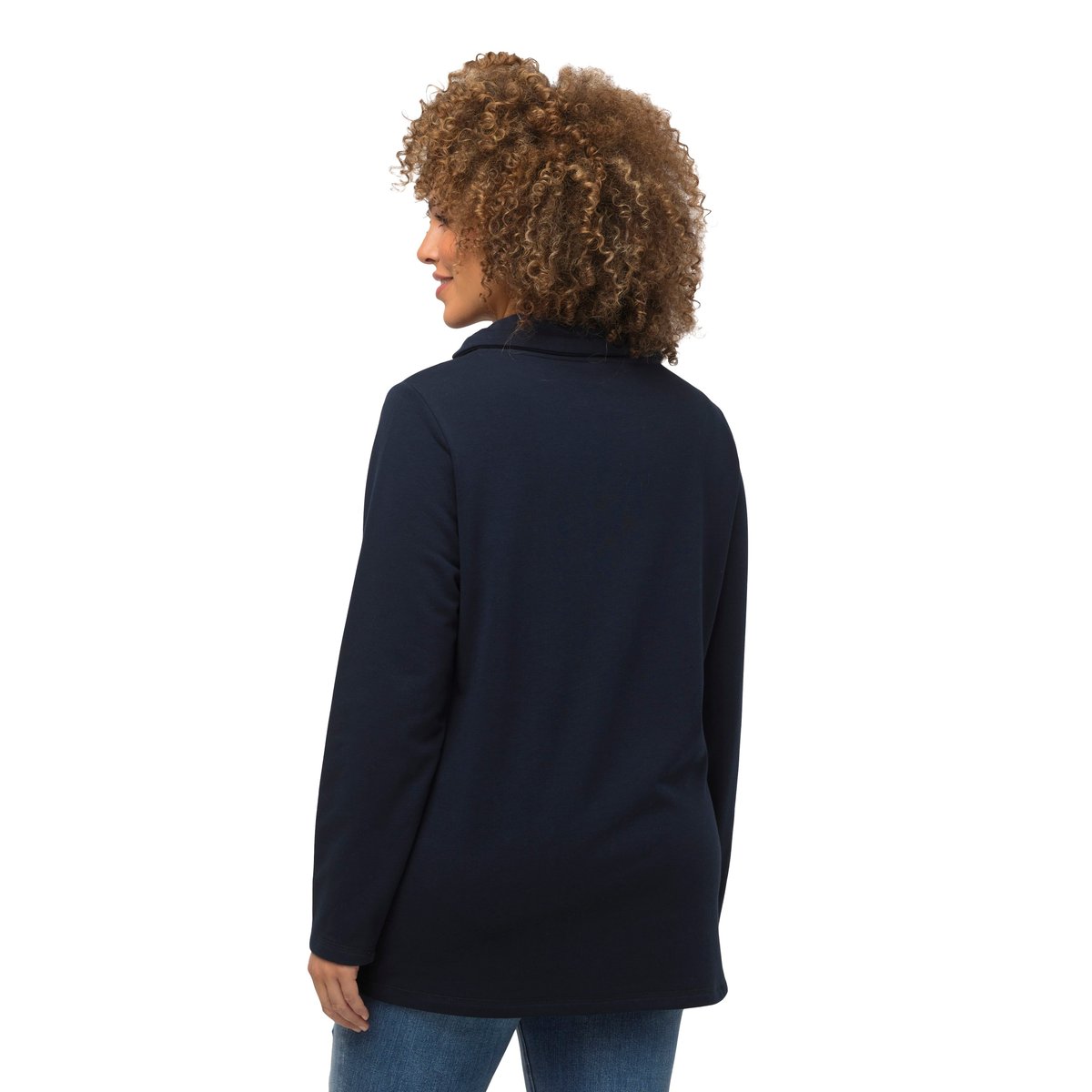 Sweat-shirt en tissu éponge à col montant marine, ULLA POPKEN