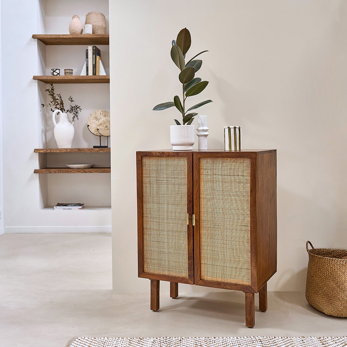 Buffet en manguier et cannage 68 cm 2 portes RAPHAEL marron, BERAH GETAH