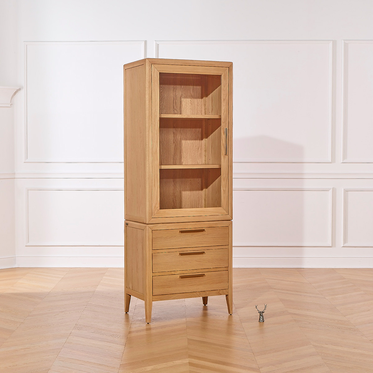 Vaisselier en chêne style contemporain, 1 porte, 3 tiroirs TENNESSEE beige, ROBIN DES BOIS