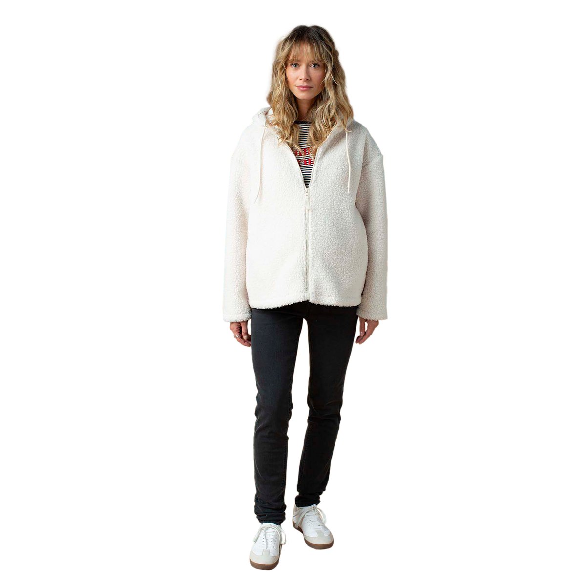 Sweat zippé en sherpa évolutif avec protège écru, ENVIE DE FRAISE