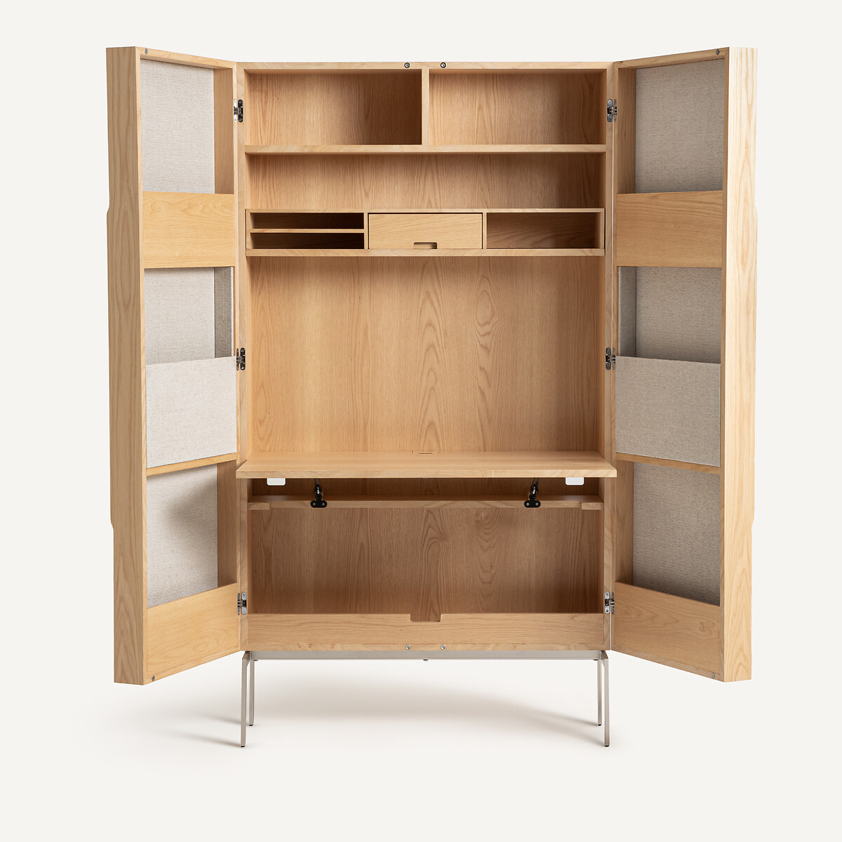 Bureau armoire plaqué chêne tissu texturé, Omid beige ficelle/chêne, AM.PM