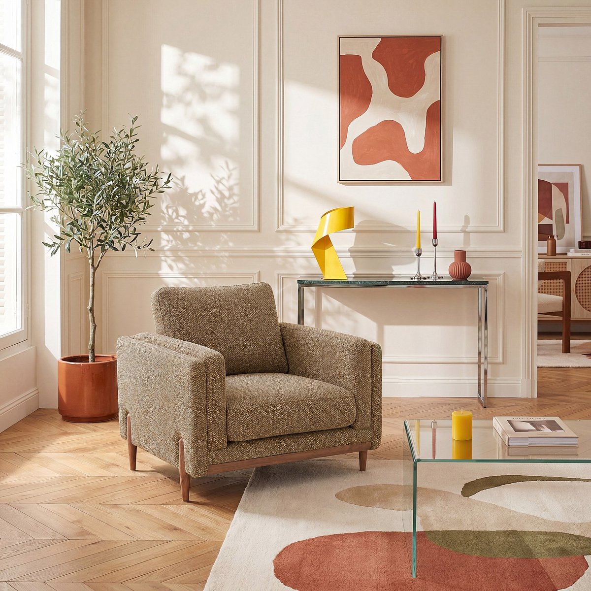 Fauteuil design en tissu texturé et bois URBINO marron, HABITAT