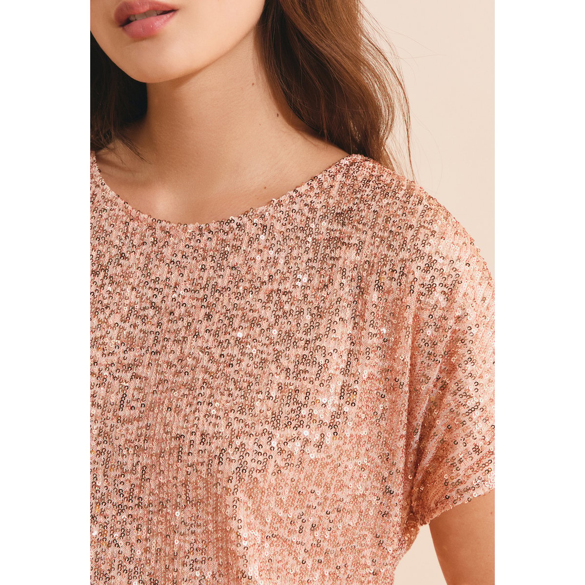 Robe courte à sequins HARMONIE saumon peche, ETAM